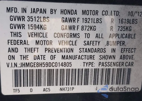 2013 Honda Fit Sport z USA, uszkodzony, nr VIN JHMGE8H59DC014805